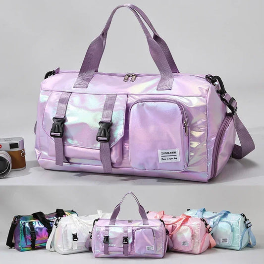 Holographic Glamour Duffel Bag - Spacious,Stylish Shoulder Tote with Shoe