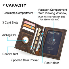 CONTACT'S Genuine Leather Travel Wallet with Passport Holder RFID