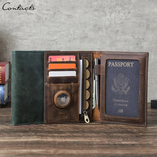 CONTACT'S Genuine Leather Travel Wallet with Passport Holder RFID